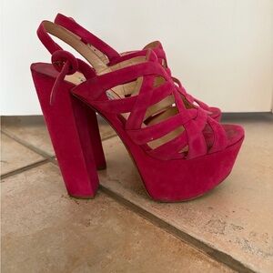 Prada Pink Suede Platform Heels Sandals sz 38.5